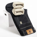 Inverno Cordeiro Flanela Jeans Reto Masculino Engrossar Tamanho Grande 40 Calças Jeans Cintura Alta Jeans Elástico Forrado de Lã Quente Slim Vaqueros