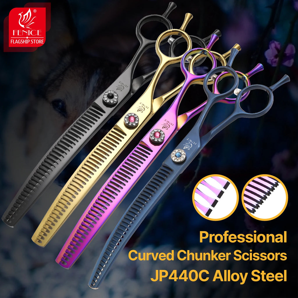 Fenice Professional JP440c 7 polegadas Tesoura para Cães de Estimação de Alta Qualidade Curva Tesoura para Desbaste Tesoura para Tosa Dentada