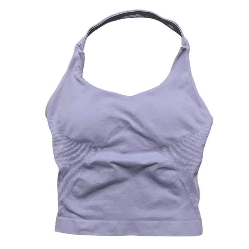 Regata Esportiva Feminina para Academia Sem Costura Yoga com Bojo Removível Top Esportivo Push-up Fitness Treino Corrida