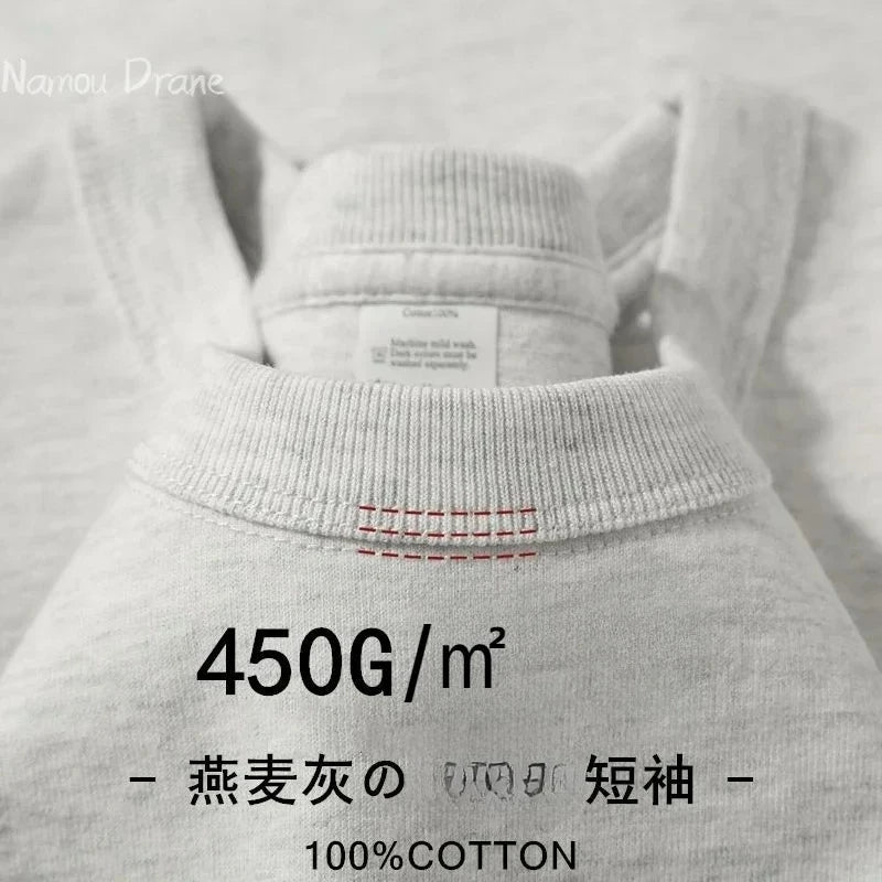 American 450g Heavy Cotton Short-sleeved T-shirt Men's and Women's Solid Color Loose Round Neck Top Bottoming Shirt Half-sleeved
