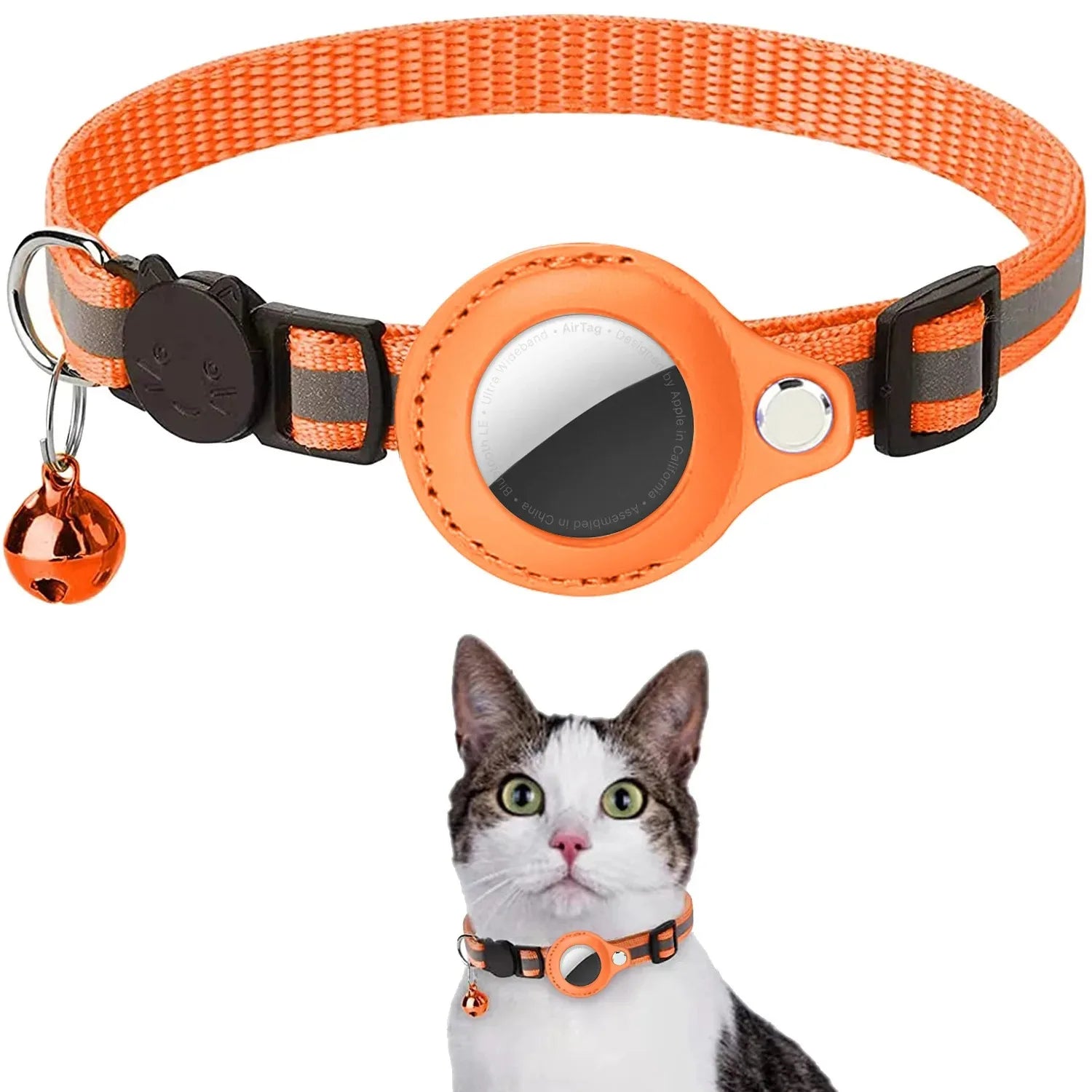 Coleira Refletiva para Gatos AirTag com Sino Fivela de Segurança Destacável Suporte para Rastreador GPS para Gatinhos Gatos Pequenos Animais de Estimação Anti-Perda