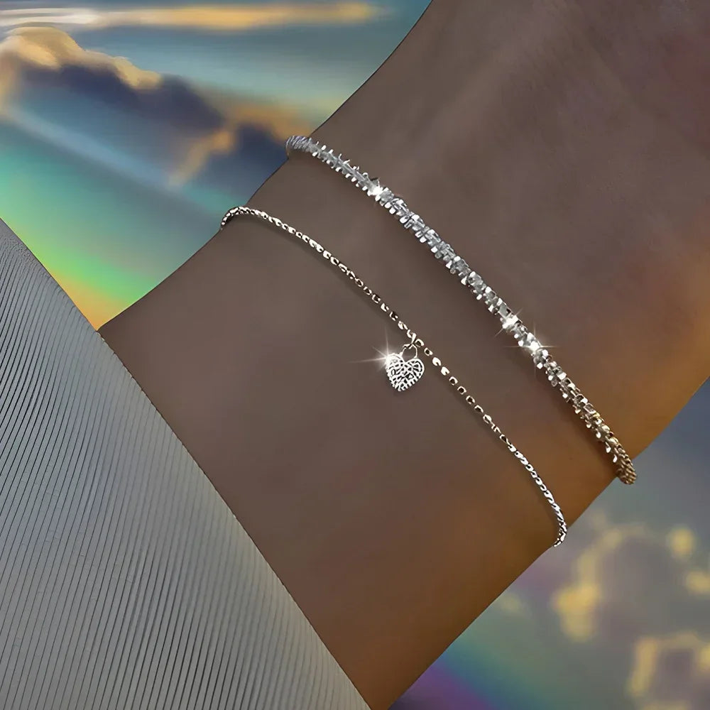 6 Pulseiras Femininas e Infantis de Strass em Prata Esterlina 925, Luxuosas, Estilo Coreano, Charmosas com Céu Estrelado Brilhante, Joias para Festa