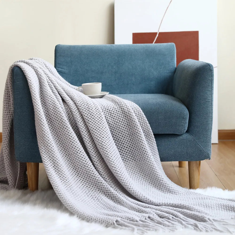 Cable Knit Khaki Throw Blanket Lightweight Knitted Jacquard Throw Blanket for Couch, Sofa, Bed, Chair, Cozy Texture Farmhouse