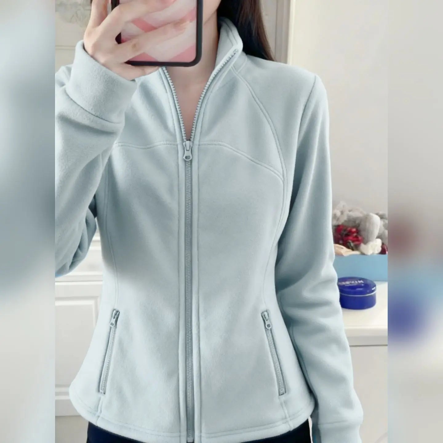 Womens Slim Fit Fleece Lined Short Cardigan Sweater Stand Collar Thickened Waist Shaping Autumn Winter Fashion Outerwear 1 - M Black [autumn and winter plus velvet style]