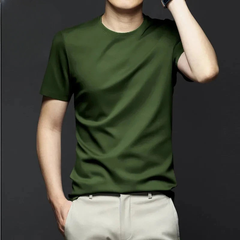 Minglu Modal Summer Men's T-shirts High Quality Short Sleeve Solid Color Round Collar Simple Casual Male Tees Plus Size 5XL