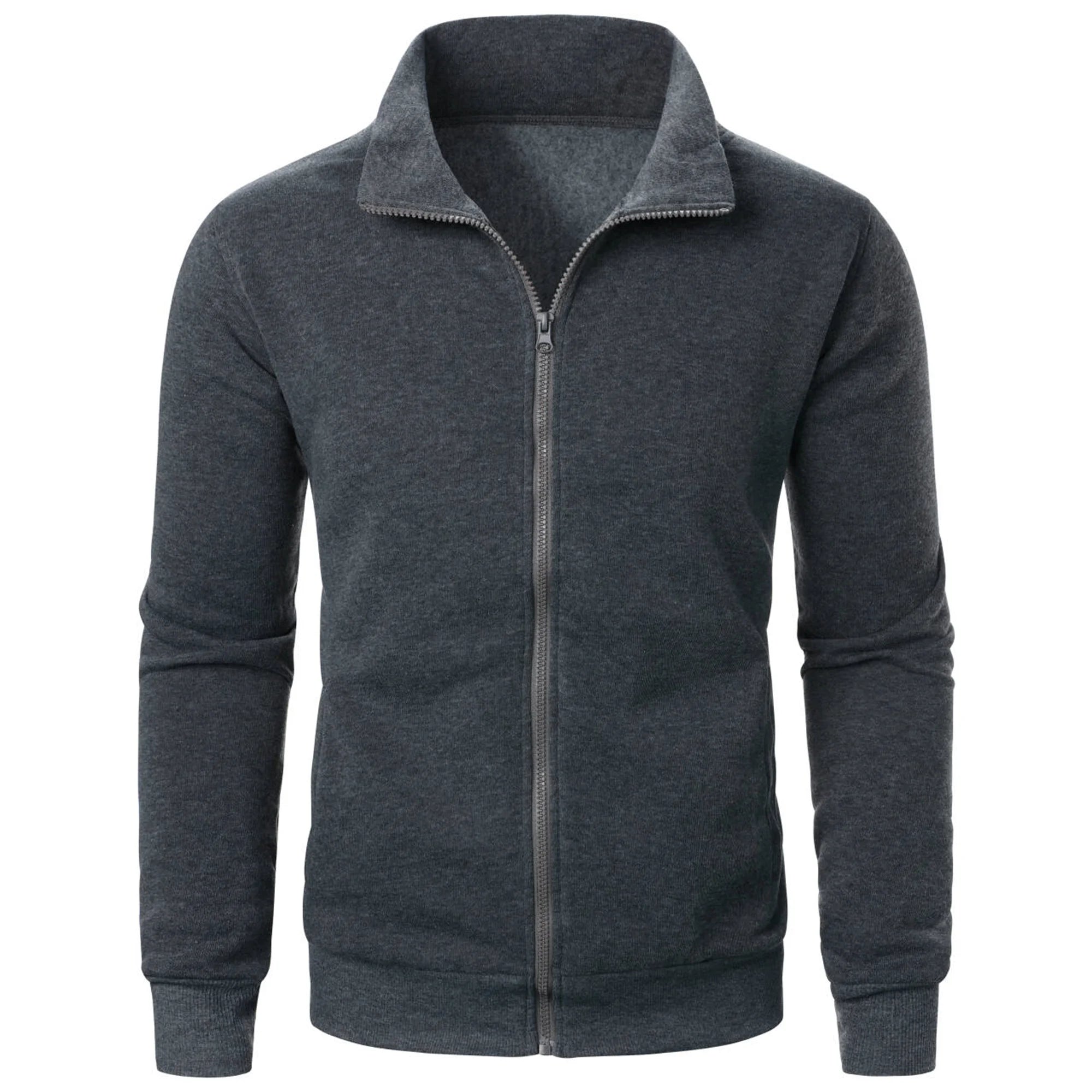 Jaqueta masculina casual esportiva com zíper e gola alta, blusa masculina de cor sólida