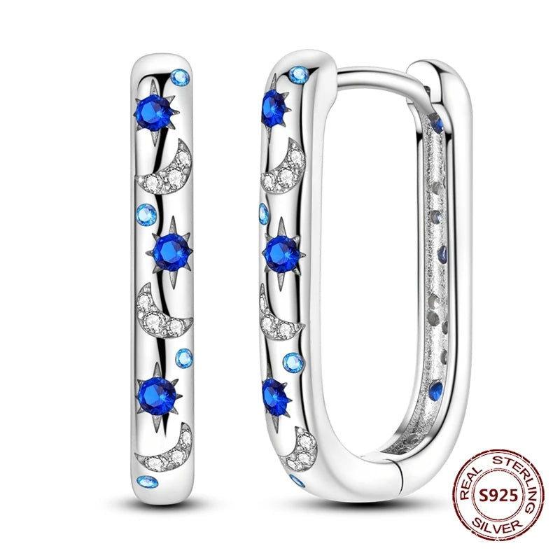 Star Moon Sun Hoop Earrings 925 Sterling Silver Original Star Shining Zircon Tassel Long Earrings For Women Luxury Jewelry Gift
