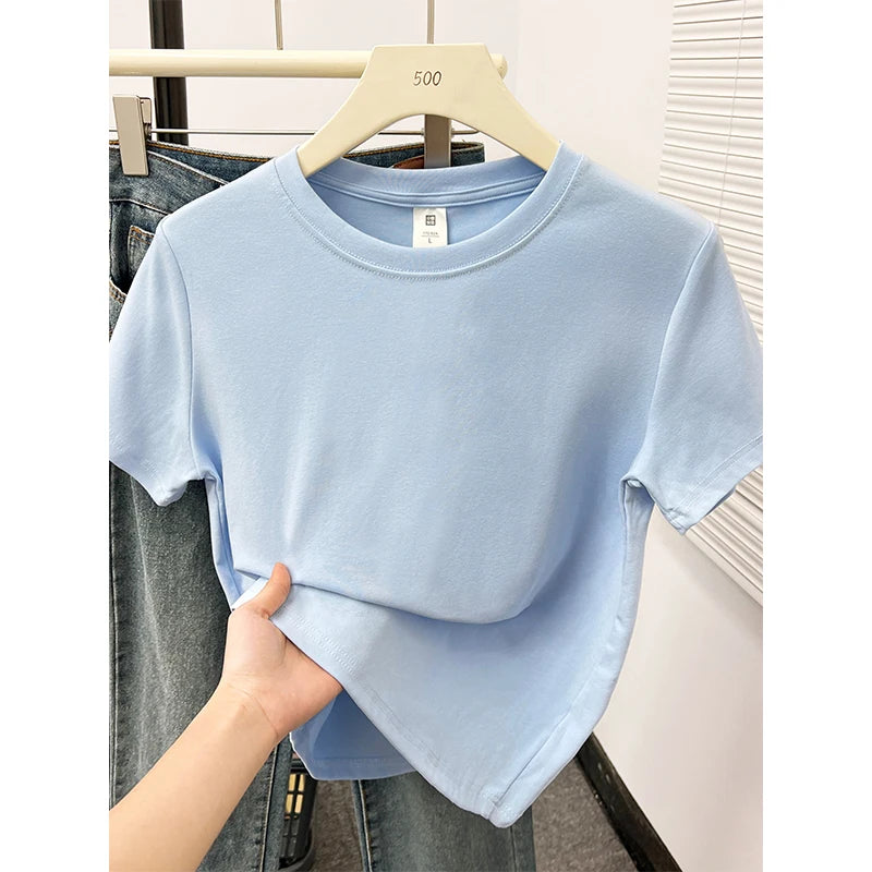 2026 Verão Nova Camiseta Casual de Alta Qualidade Sexy Manga Curta Tendência da Moda Sólida Roupa Feminina Blusas Y2K 1 - verde XXL