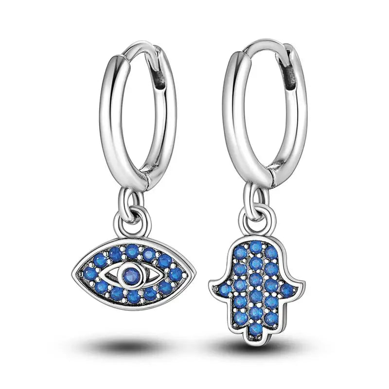 925 Sterling Silver Moon Universe Starry Sky Series Charm Earrings Women Blue Shiny Zircon Daily Wear Jewelry
