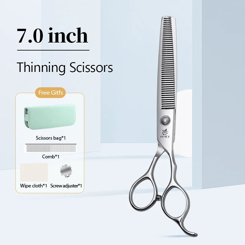 Conjunto Profissional de Tosas Domésticas para Animais de Estimação Fenice Tesouras Retas Curvas de Desbaste e Tosa de 6/6,5/7/7,5 Polegadas com Parafuso de Rolamento para Cães/Gatos