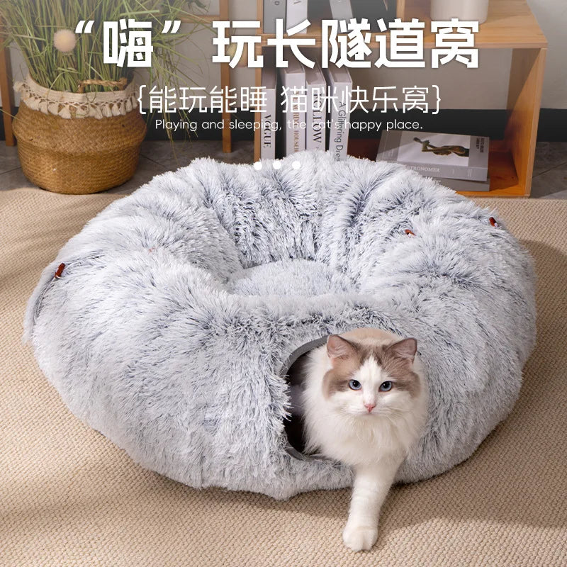Foldable Fluffy Cat Bed Tunnel Toy for Winter Pet Supplies Cat Drilling Playhouse with Storage Home & Garden Cat Supplies