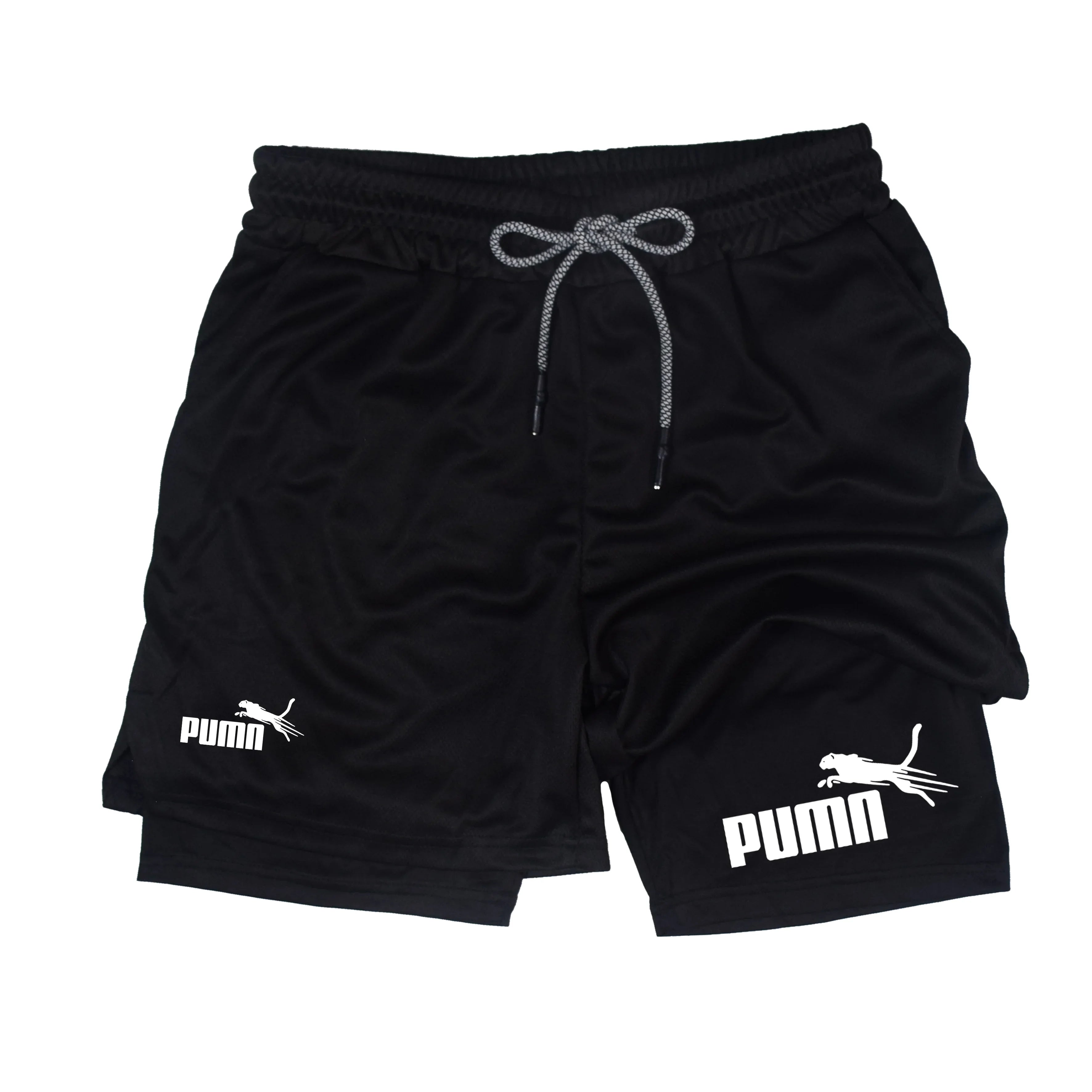 Summer Breathable Two-in-one Double-layer Shorts Men's Elastic...
