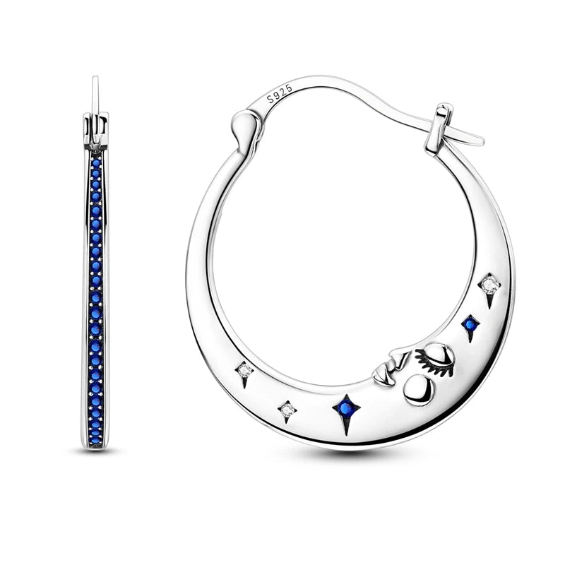 Star Moon Sun Hoop Earrings 925 Sterling Silver Original Star Shining Zircon Tassel Long Earrings For Women Luxury Jewelry Gift