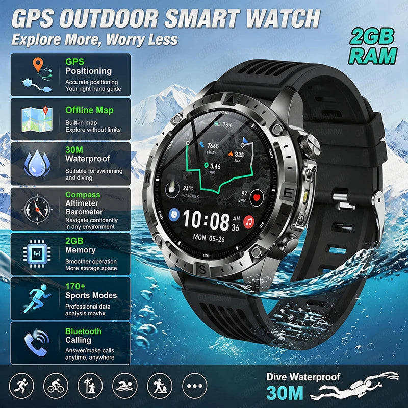 Smart Watch GPS Offline Map 3ATM Compass Altimeter 2026