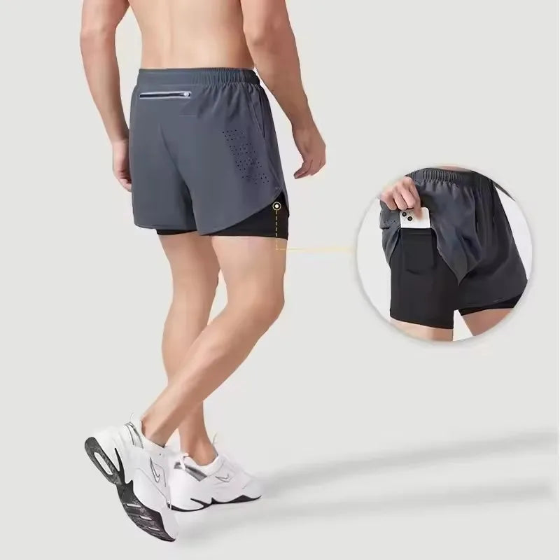 Shorts de corrida refletivos masculinos de verão Fitness de secagem rápida dupla camada shorts masculinos de treino de exercícios de musculação