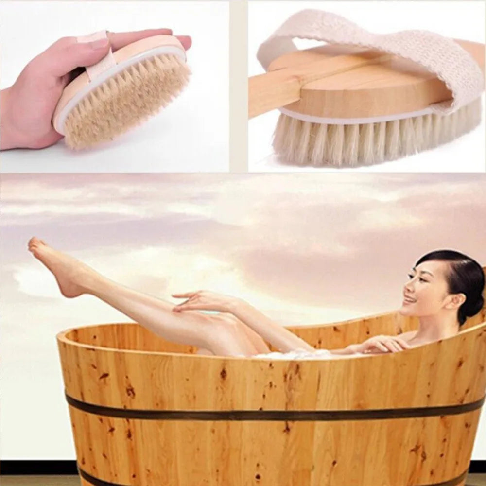 Natural Wood Long Handle Body Bath Brush