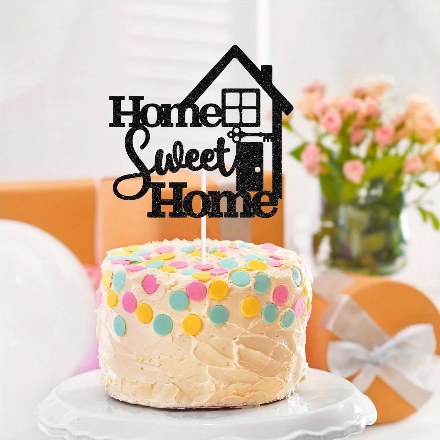 WonderNest Home Sweet Home Decoração de topo de bolo preto