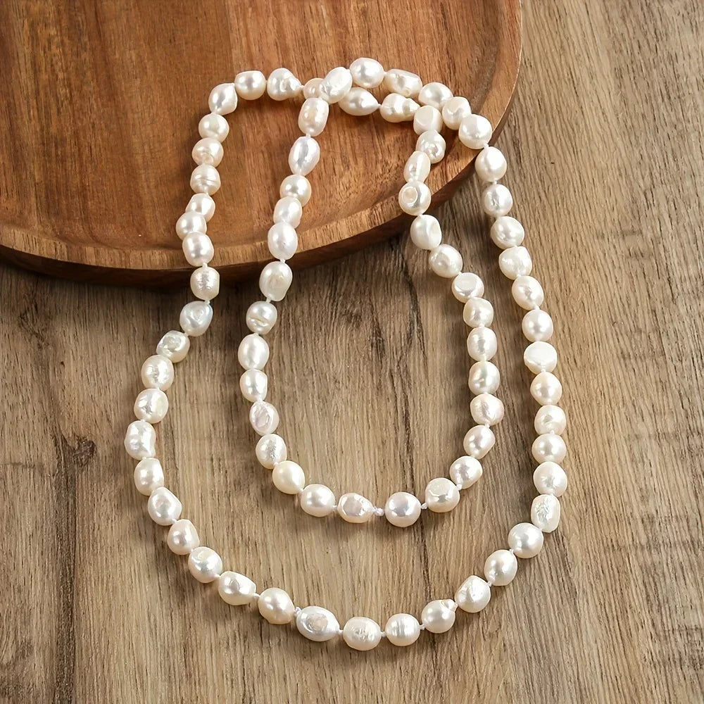 DAINASHI 8-9mm Baroque Natural Freshwater Pearl Necklaces for Women 86cm Long Sweater Necklaces Jewelry Gift Wholesale