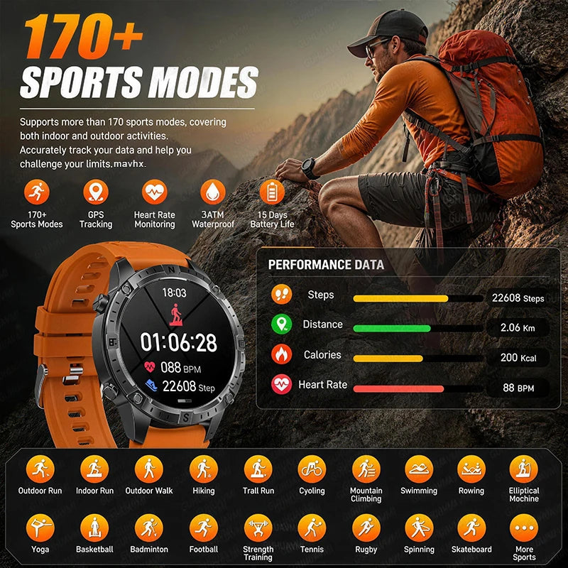 Smart Watch GPS Offline Map 3ATM Compass Altimeter 2026