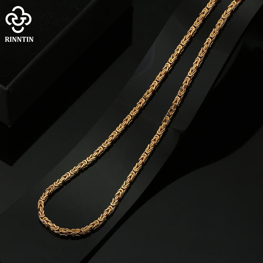 Rinntin Colar Feminino de Prata Esterlina 925 Vintage 2.5mm Corrente Bizantina Plana Joia Elegante de Luxo Presente SC79