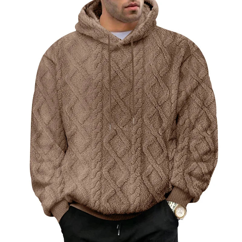 Jaqueta suéter pulôver com capuz e zíper, jaquard de veludo dupla face, tendência esportiva, casual masculina, outono e inverno