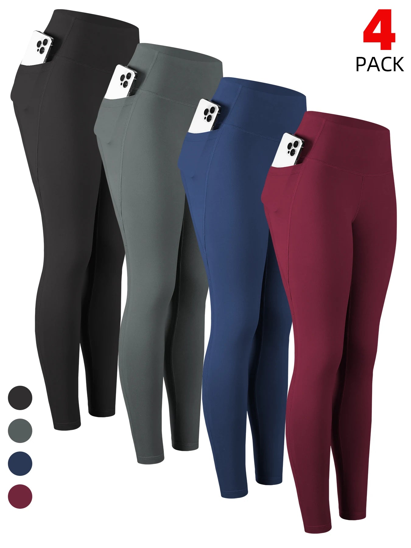 1/2/3/4PCS Women's High Waist Yoga Pants With Pocket Slim Leggings Tummy Control Lift Hips Running Workout Activewear Pants