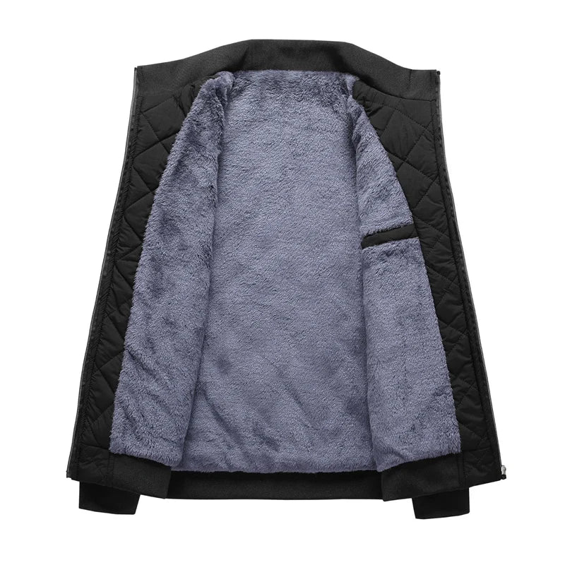 Jaqueta Bomber Masculina Outono Inverno Estampa Diamante Forrada de Lã Jaqueta Casual Masculina Moda Roupa 2023 Nova Marca Casaco Slim Fit