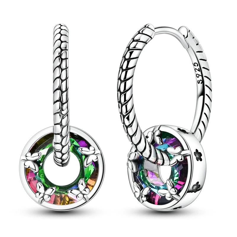 Orstarry 925 Sterling Silver Crystal Circular Eardrops Drop Earrings Women Earrings Charm Fashion Versatile Party Jewelry Gifts