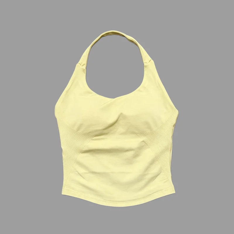 Regata Esportiva Feminina para Academia Sem Costura Yoga com Bojo Removível Top Esportivo Push-up Fitness Treino Corrida