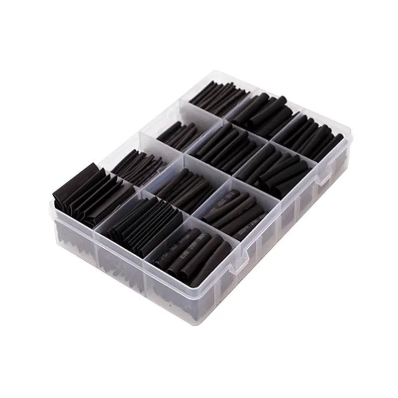 625pçs Kit de Tubos Termo Retráteis Pretos (2:1)