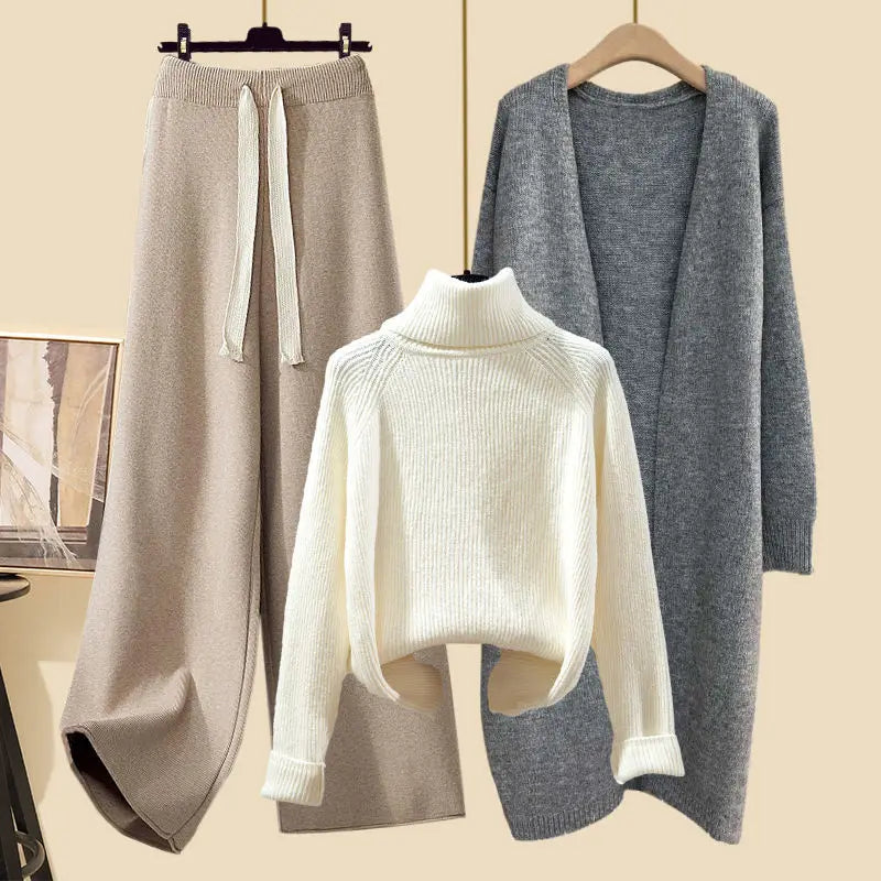 Calça Feminina de Malha de Perna Larga (peça única) Caqui