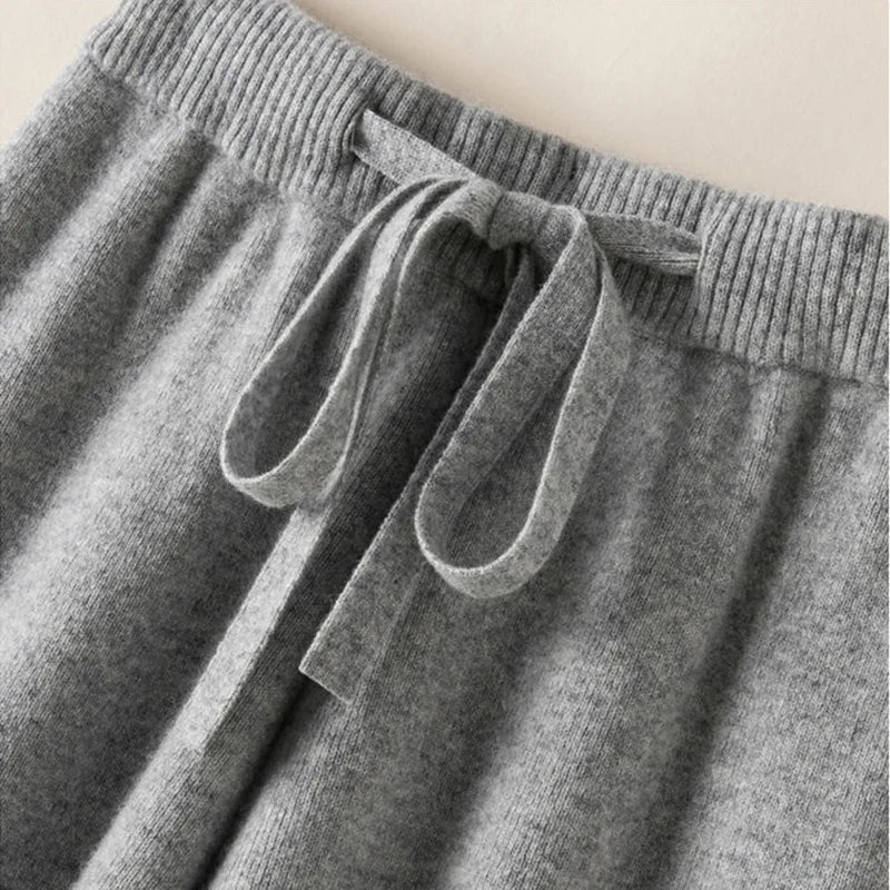 Calça Feminina De Cintura Alta Elástica Macia Básica Chique Casual Quente De Malha Grossa Moda Coreana Reta De Tornozelo Para Mulheres