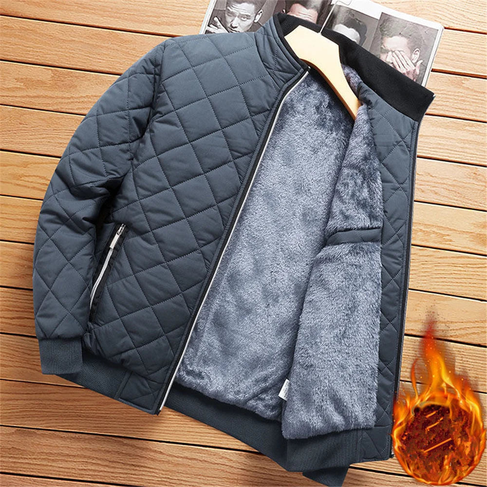 Jaqueta Bomber Masculina Outono Inverno Estampa Diamante Forrada de Lã Jaqueta Casual Masculina Moda Roupa 2023 Nova Marca Casaco Slim Fit