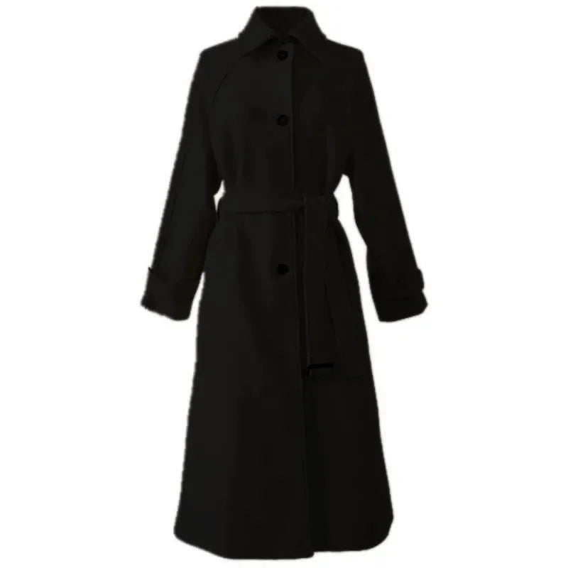 2025 Outono/Inverno Novo Casaco Feminino de Lã Coreano Solto Jaqueta Fina Temperamento com Cinto Casaco Longo de Lã Grosso Feminino