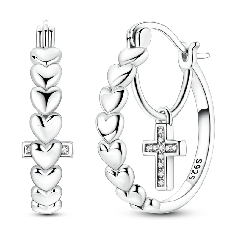 Love Heart Earrings 925 Sterling Silver Original Shining Zircon Heart Hoop Earrings For Women Wedding Anniversary Jewelry Gift