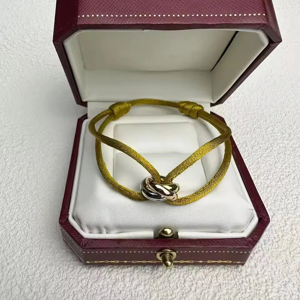 Pulseira de casal clássica de luxo S 925 prata três anéis tricolor cruz. Presentes de Natal. Não desbota. Não causa alergia