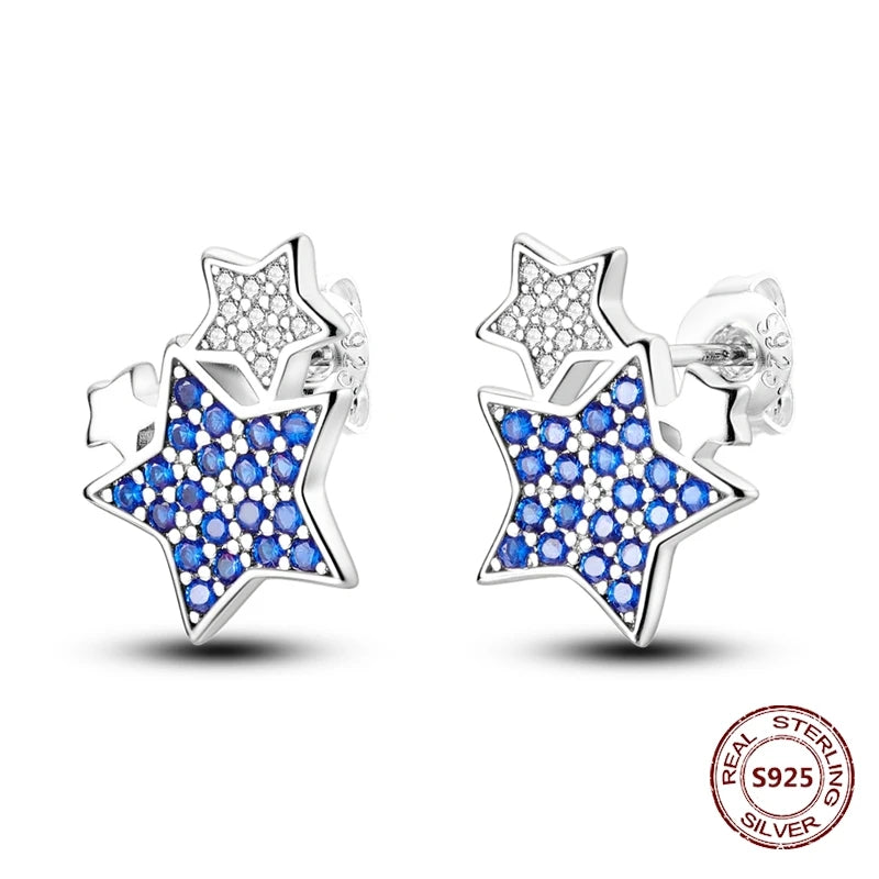 Star Moon Sun Hoop Earrings 925 Sterling Silver Original Star Shining Zircon Tassel Long Earrings For Women Luxury Jewelry Gift