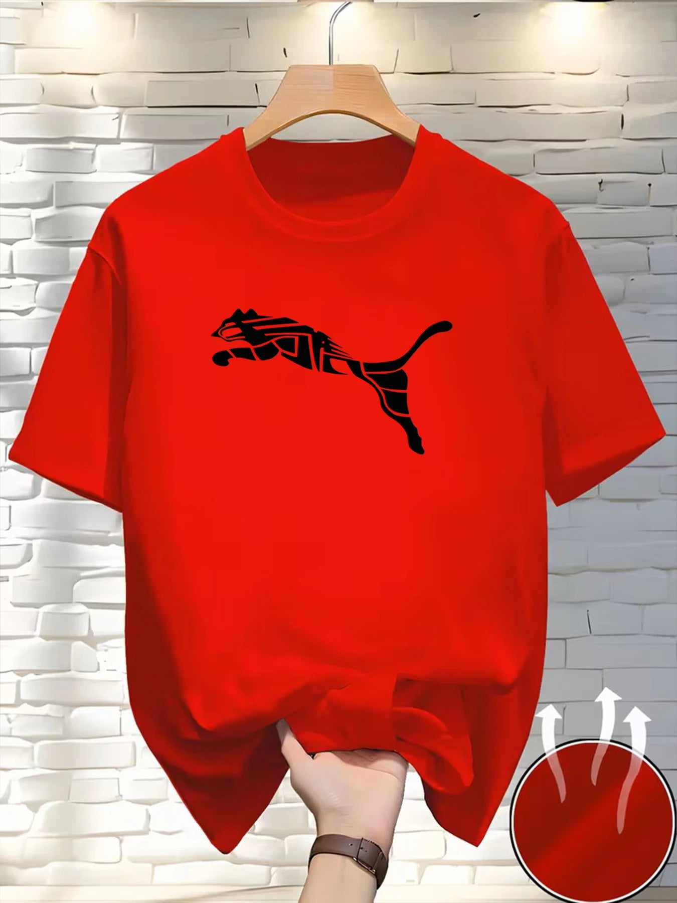 Camiseta Masculina Estampa Leopardo Raposa Gola Redonda Casual Estilo Y2K Fitness Esportiva