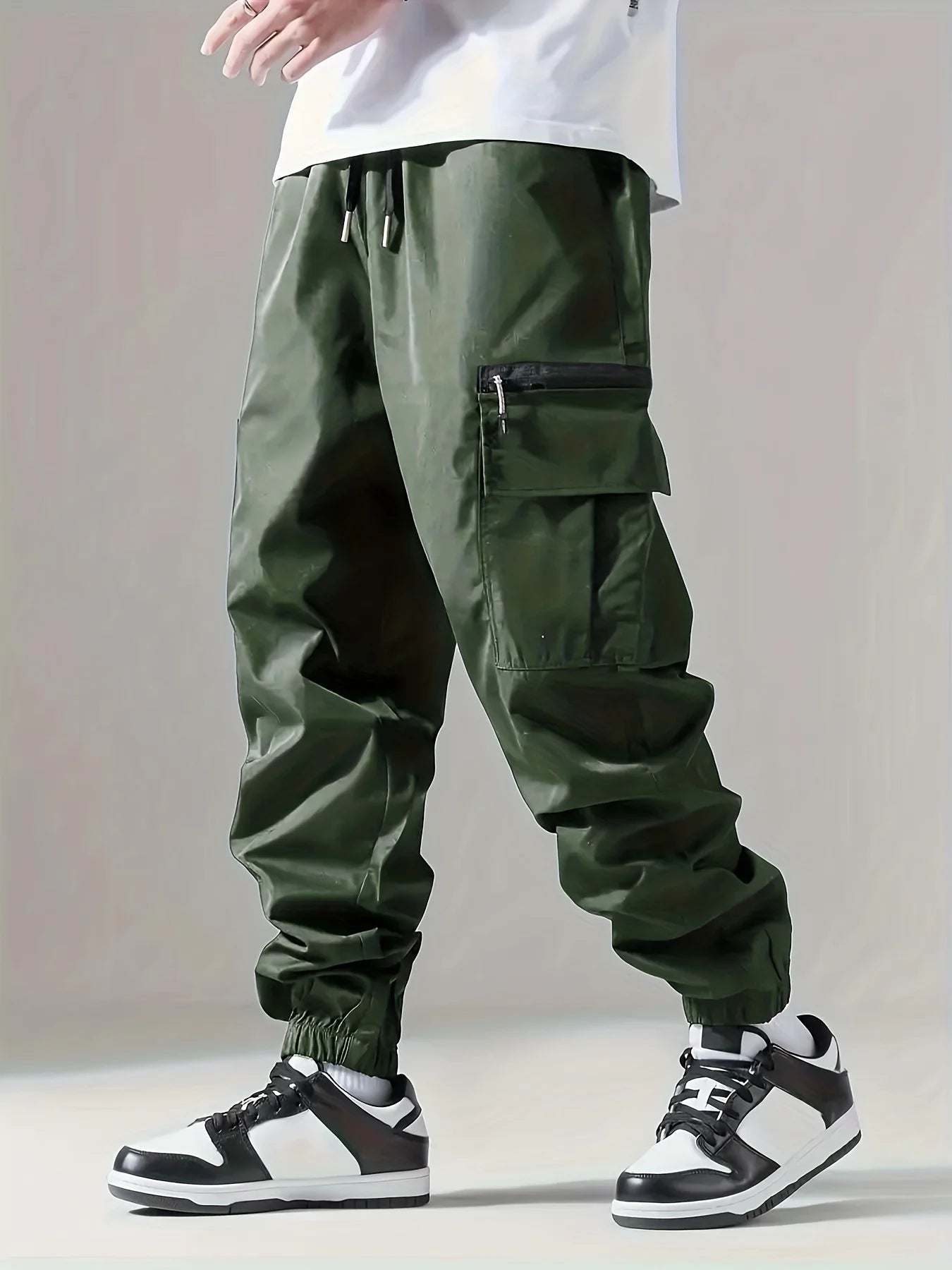 Calça Cargo Masculina, Fina, Confortável e Respirável, Casual, Para o Dia a Dia, Corrida, Ciclismo, Multibolsos 004
