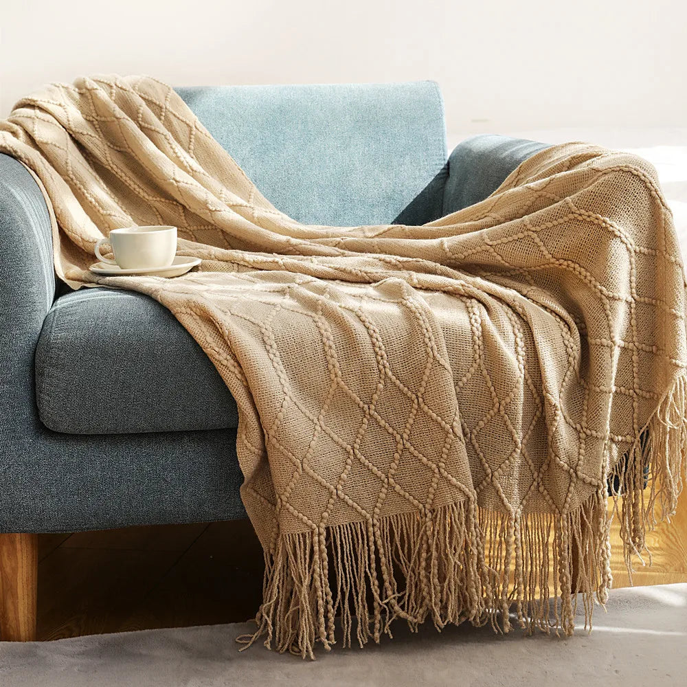 Cable Knit Khaki Throw Blanket Lightweight Knitted Jacquard Throw Blanket for Couch, Sofa, Bed, Chair, Cozy Texture Farmhouse