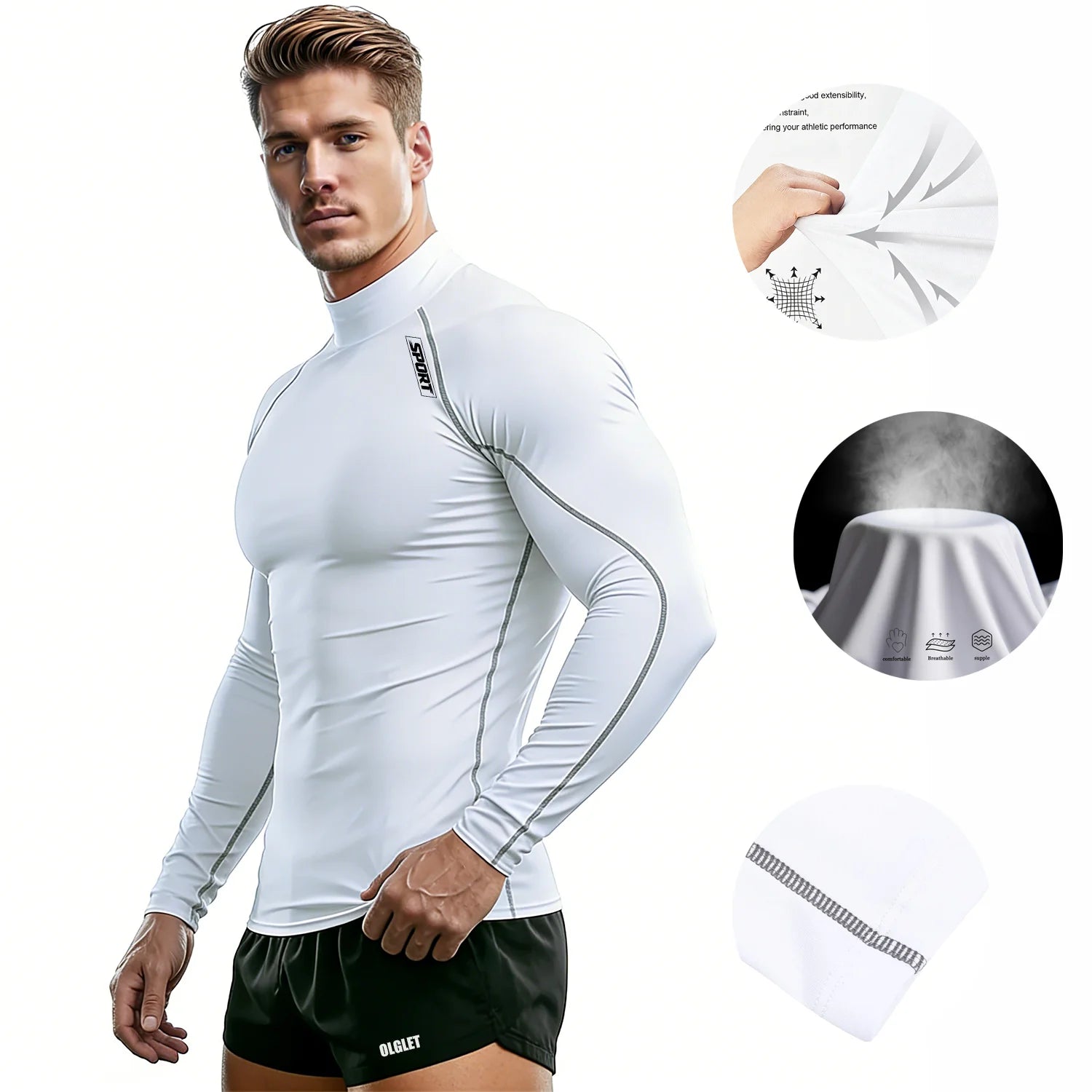 Camiseta Esportiva de Compressão Masculina Manga Longa Corrida Camisa Fitness Elástica Atlética Treino de Academia Esportiva Top