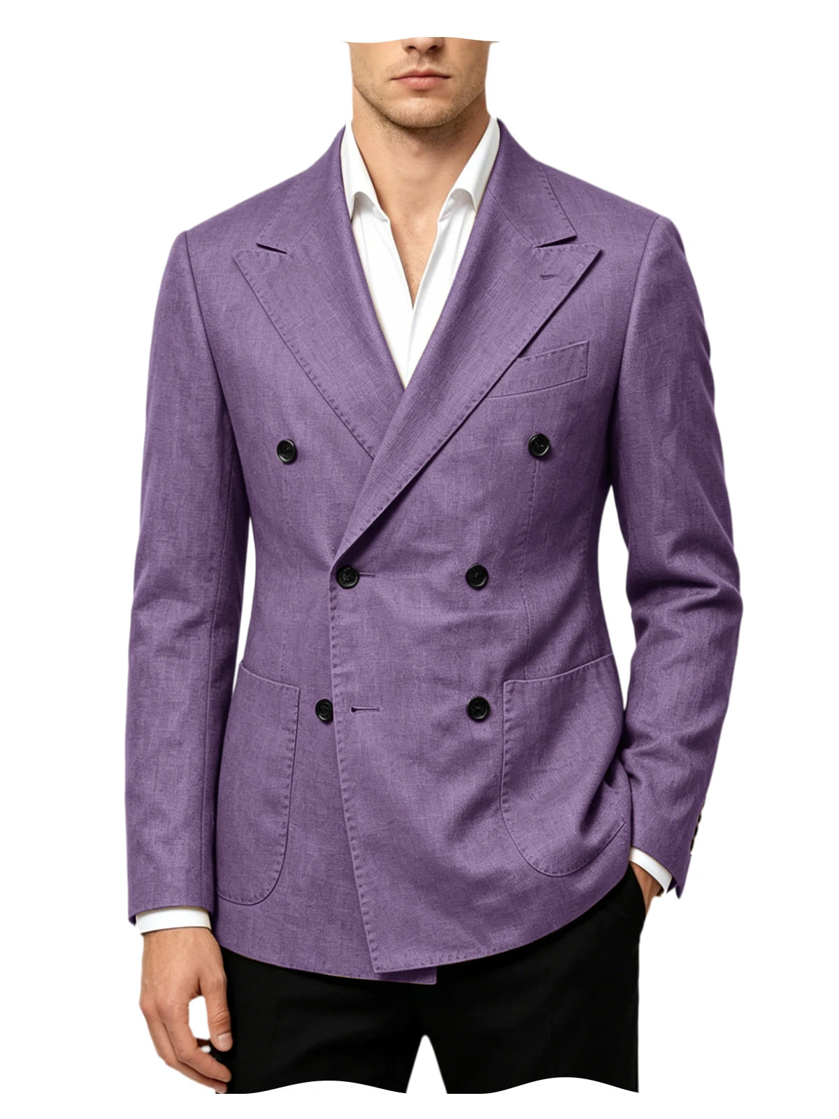 Blazer Masculino de Linho Transpassado Slim Fit Casaco de Terno Casual Negócios Jaqueta Formal para Casamento Noivo Smoking Primavera Verão
