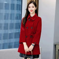 Casaco Feminino de Lã para Outono Inverno Novo Casaco Casual com Cinto Dupla Carreira Acinturado de Lã Quebra-Vento Outwear