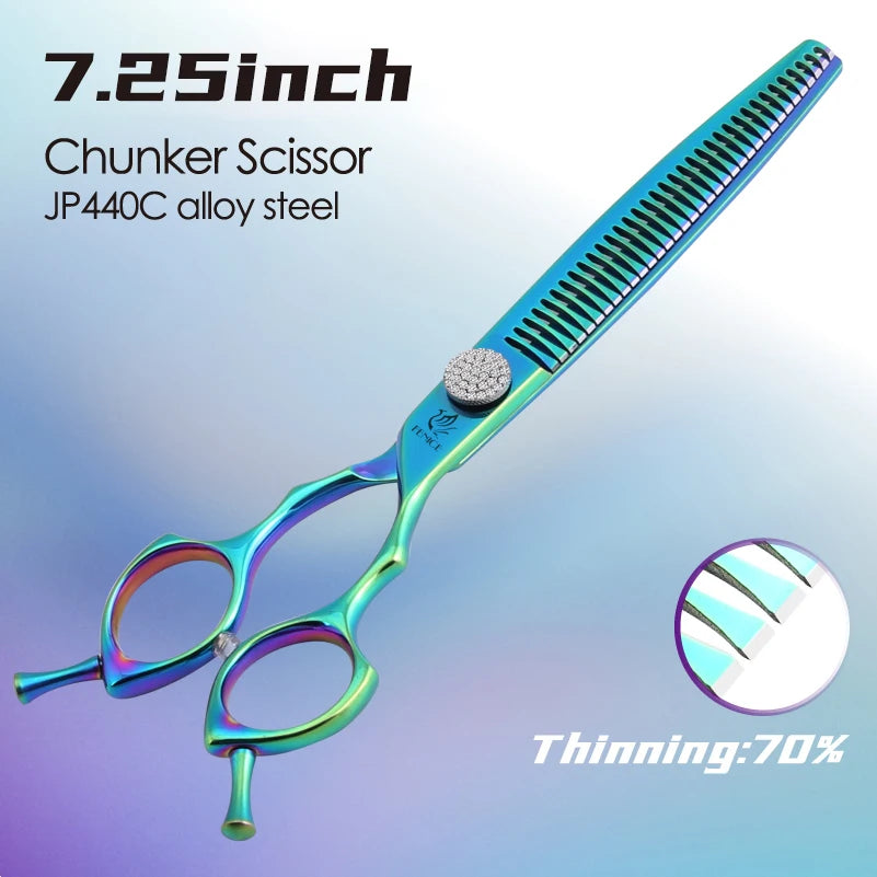 Tesoura de Grooming Fenice com Parafuso de Diamante 7.25 Polegadas Profissional Curva Chunker Tesoura de Desbaste para Pet Beautician