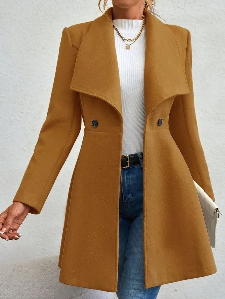 Sobretudo Feminino de Lã com Botões na Lapela e Caimento Slim para Outono e Inverno