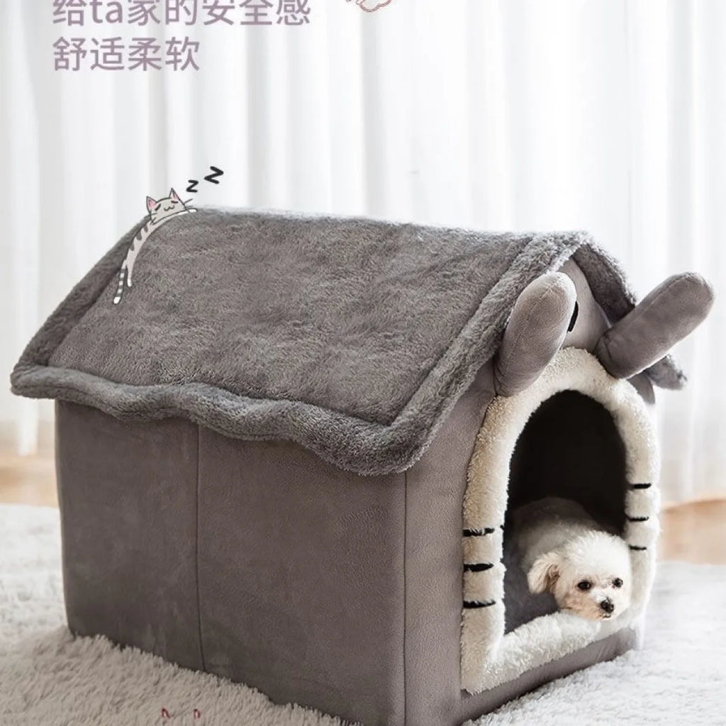 Ninho para Animais de Estimação Aconchegante Estilo Casa de Inverno, Almofada Removível e Lavável, Universal para Gatos, Cães Pequenos e Coelhos, Cama para Animais de Estimação para Todas as Estações