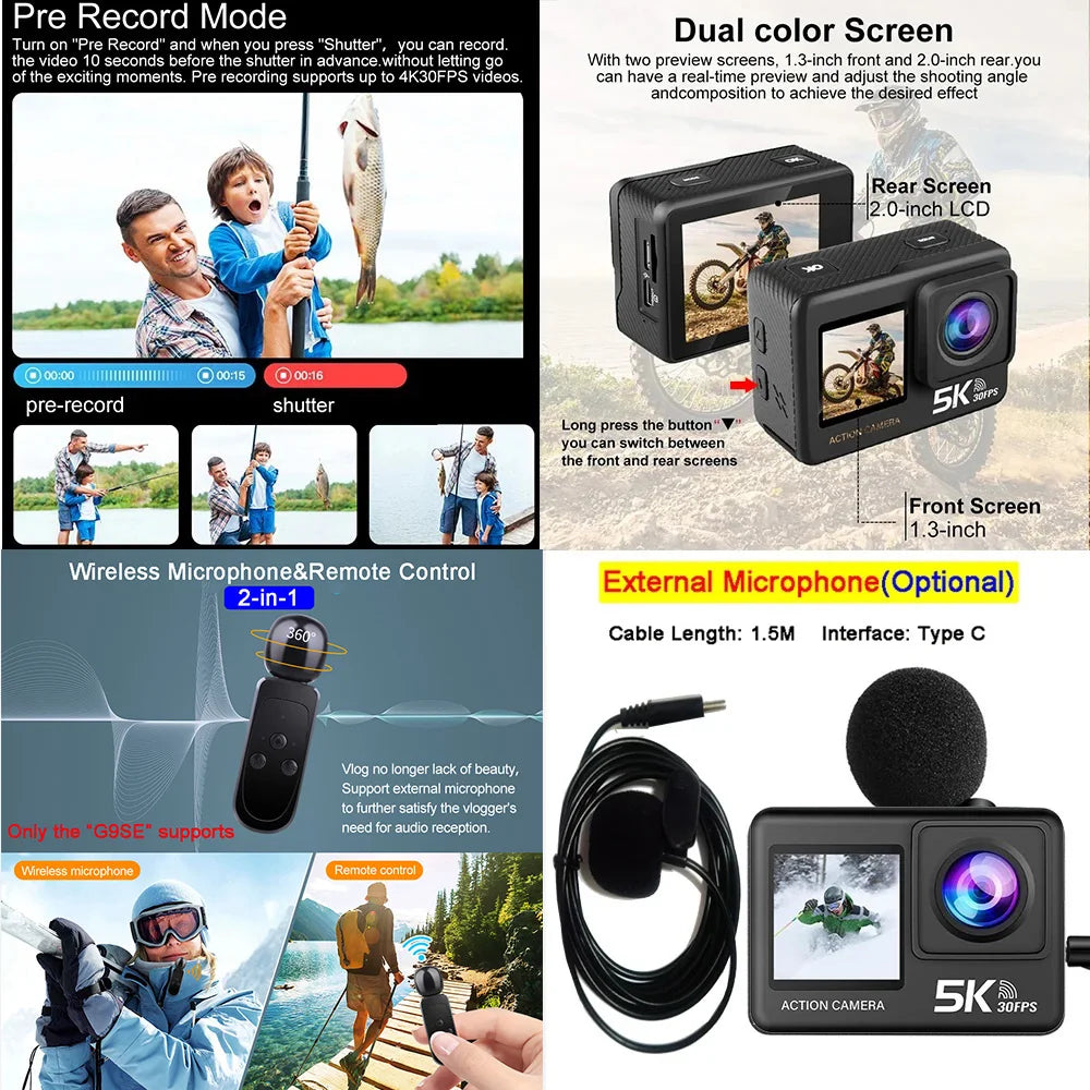 Action Camera 5K - 4K60FPS 50MP - 2.0 Touch EIS