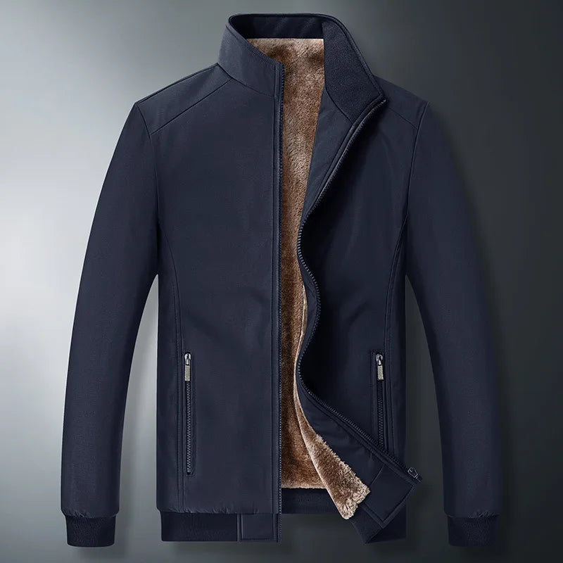 Jaqueta Masculina Forrada de Lã Grossa Casaco Casual da Moda Gola Alta Caimento Solto Respirável Resistente ao Desgaste à Prova de Vento Polies...