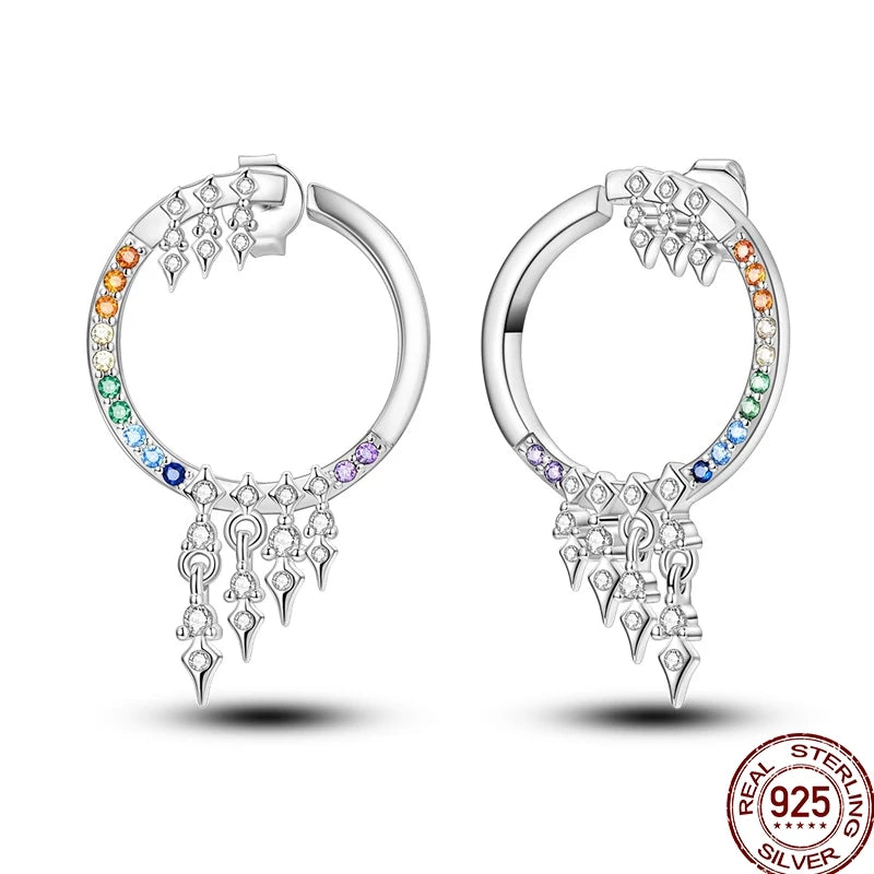 Brincos Zircônia Colorida Brilhante Prata Esterlina 925 Temperamento Charme Luxo Festa Joia Presente Aniversário