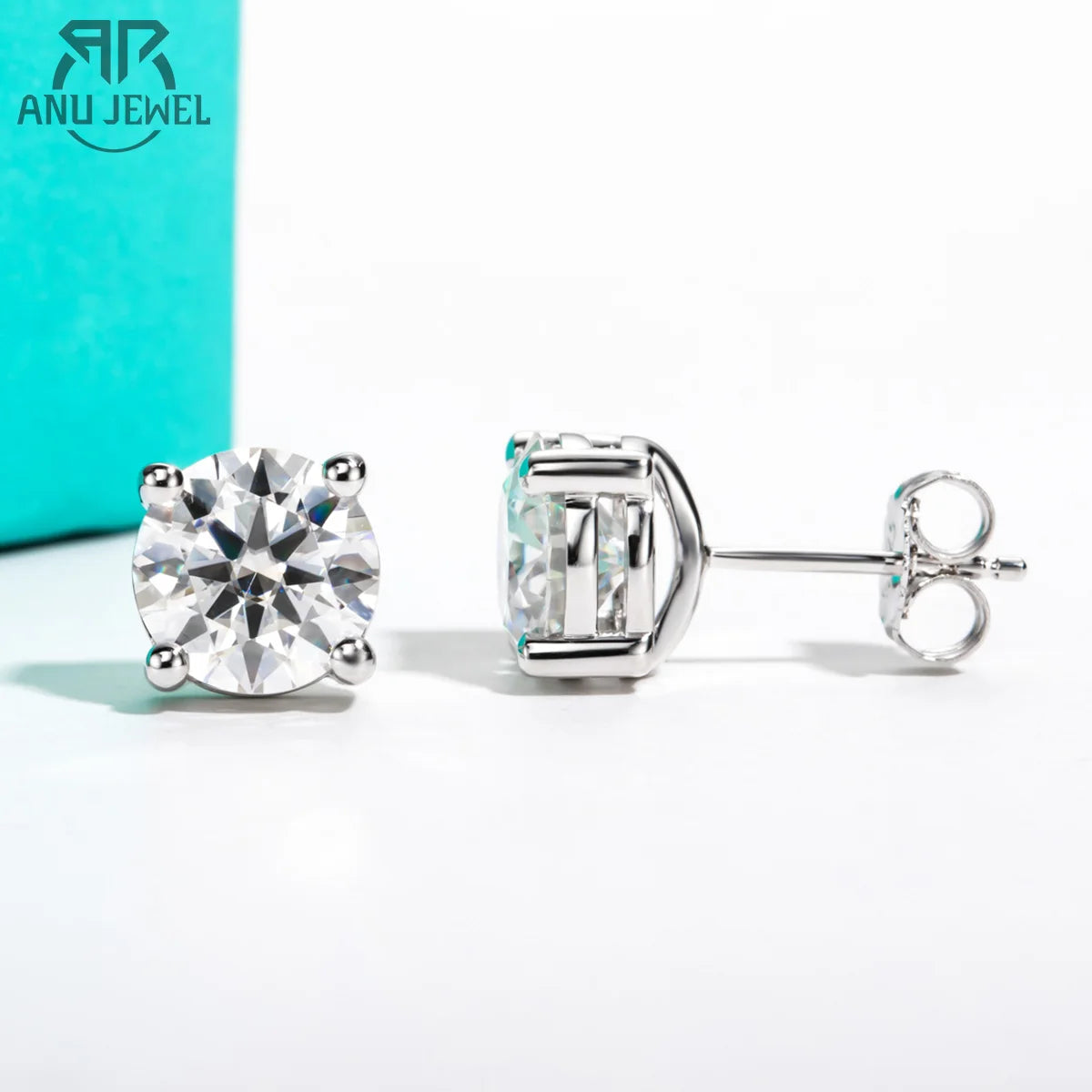 AnuJewel Brincos de Tarraxa de Moissanita Ouro 10k 4/3/2/1.6/1/0.6ct para Mulheres, Pino de Ouro 10K Genuíno Antialérgico, Brincos Masculinos Joias